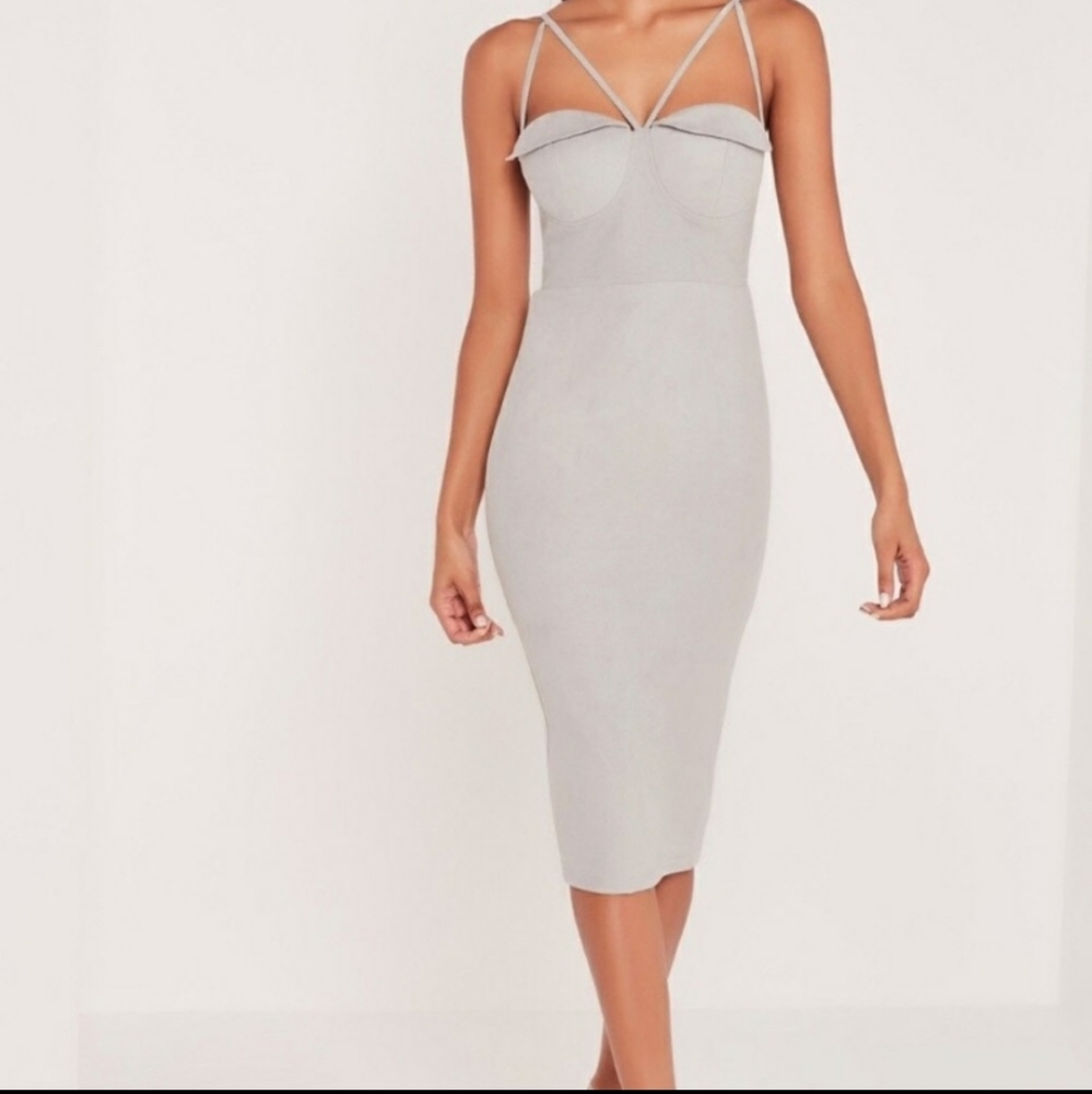 NWT Missguided x Carli Bybel faux suede gray dress